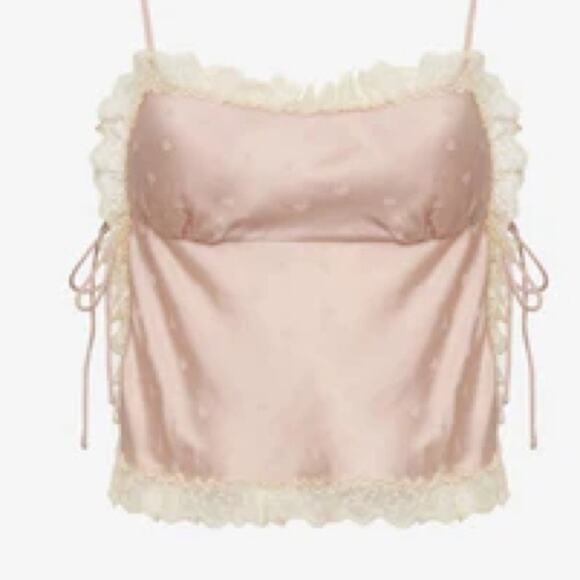 Rumored Tops - Rumored Pink and Cream Lace Trim Cami Top